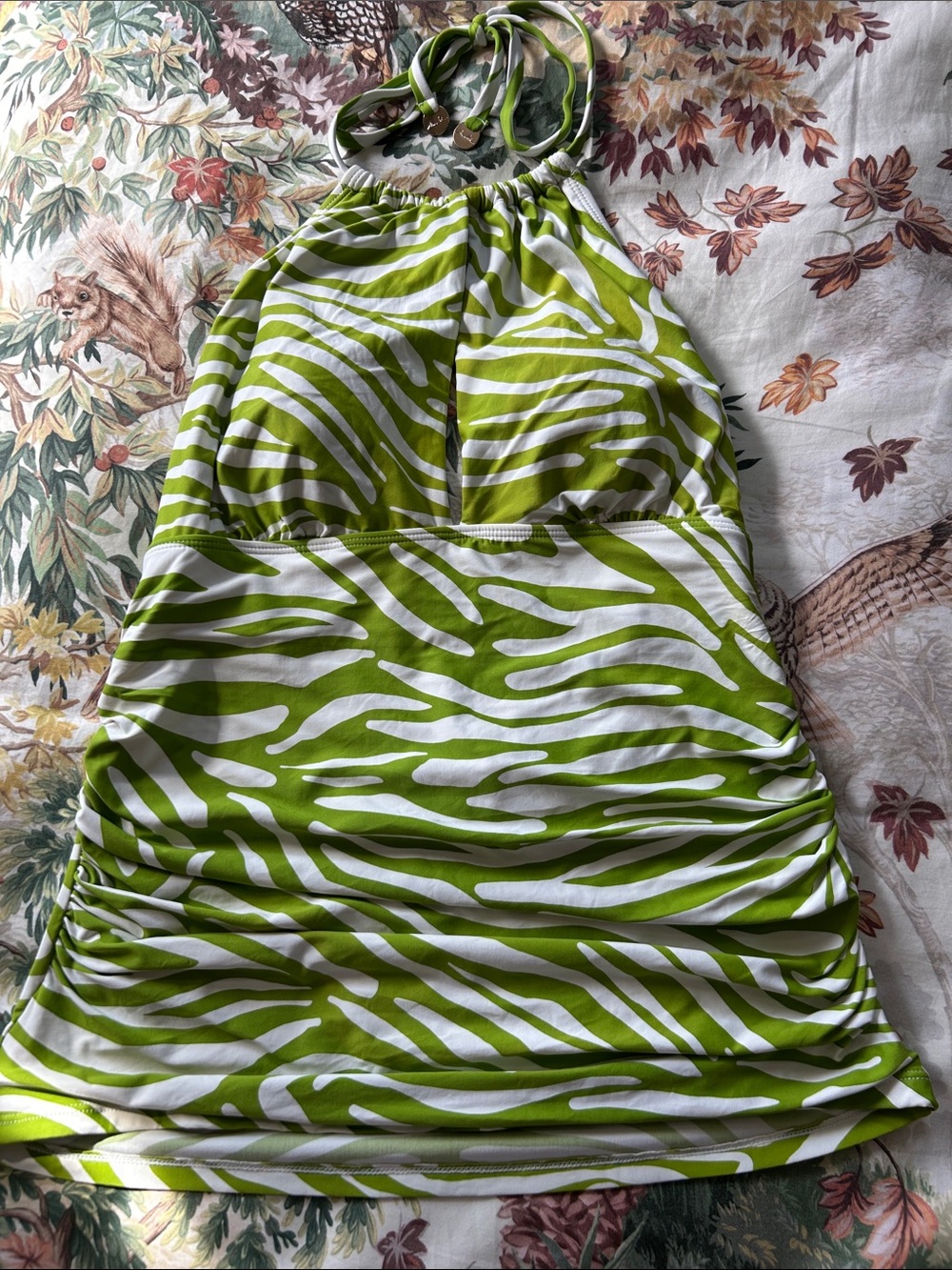 Anne Cole Halter Style Zebra Print Tankini Top Ruching, Gold Charms, Logo Sz Lg - Picture 8 of 13